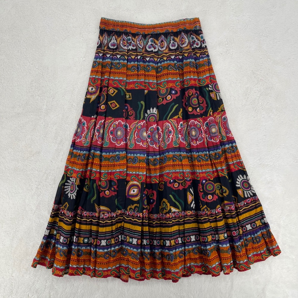 Westbound Petites Womens Cotton Tiered Paisley Boho Maxi Skirt Multi Color OS - Picture 4 of 7
